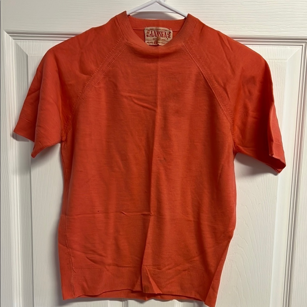 Vintage Lansea 100% Wool Orange Short Sleeve Sweater
